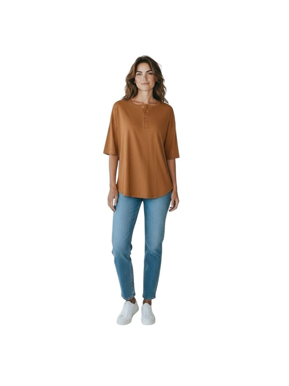 Claiborne Caramel Linen Cotton Oversized Henley Tunic Top Women’s Large NWT